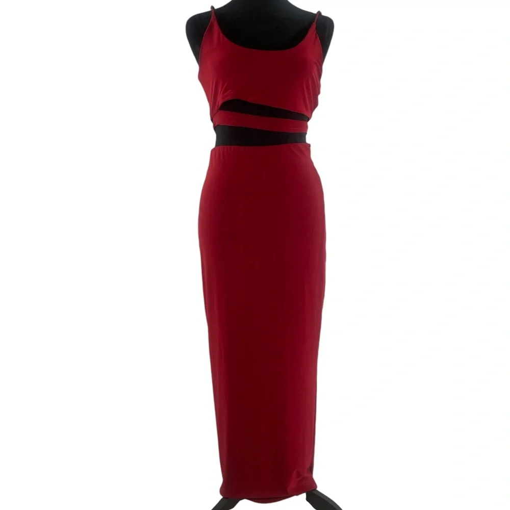 Red,Wine 2 piece dress, long pencil skirt with crop cut out top,Large, New - Picture 1 of 11